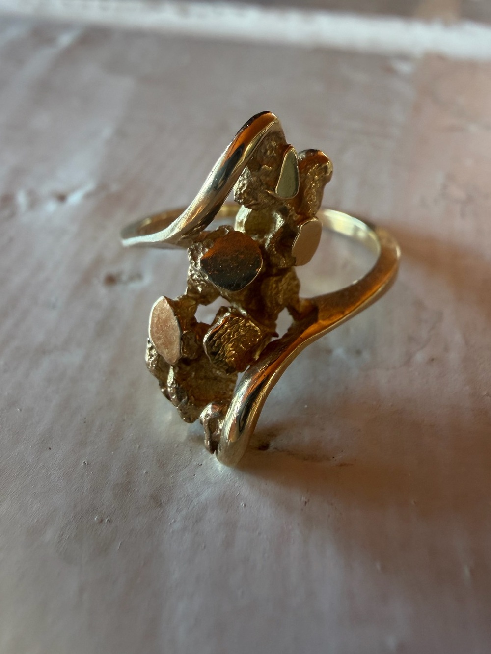 14k Gold Textured nugget bypass Ring